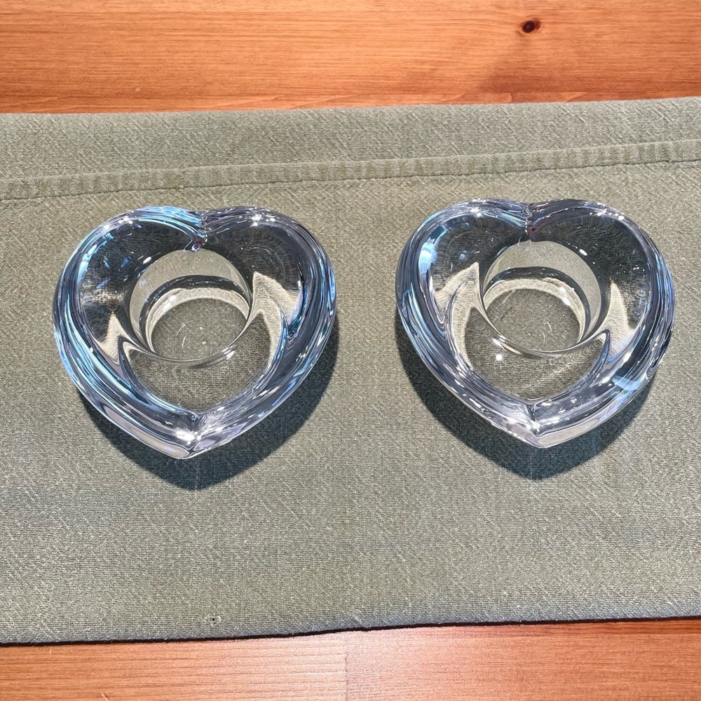 Amour Heart Shaped Crystal Votive Tealight Candle Holders Set of 2 Glass Love - Picture 3 of 16